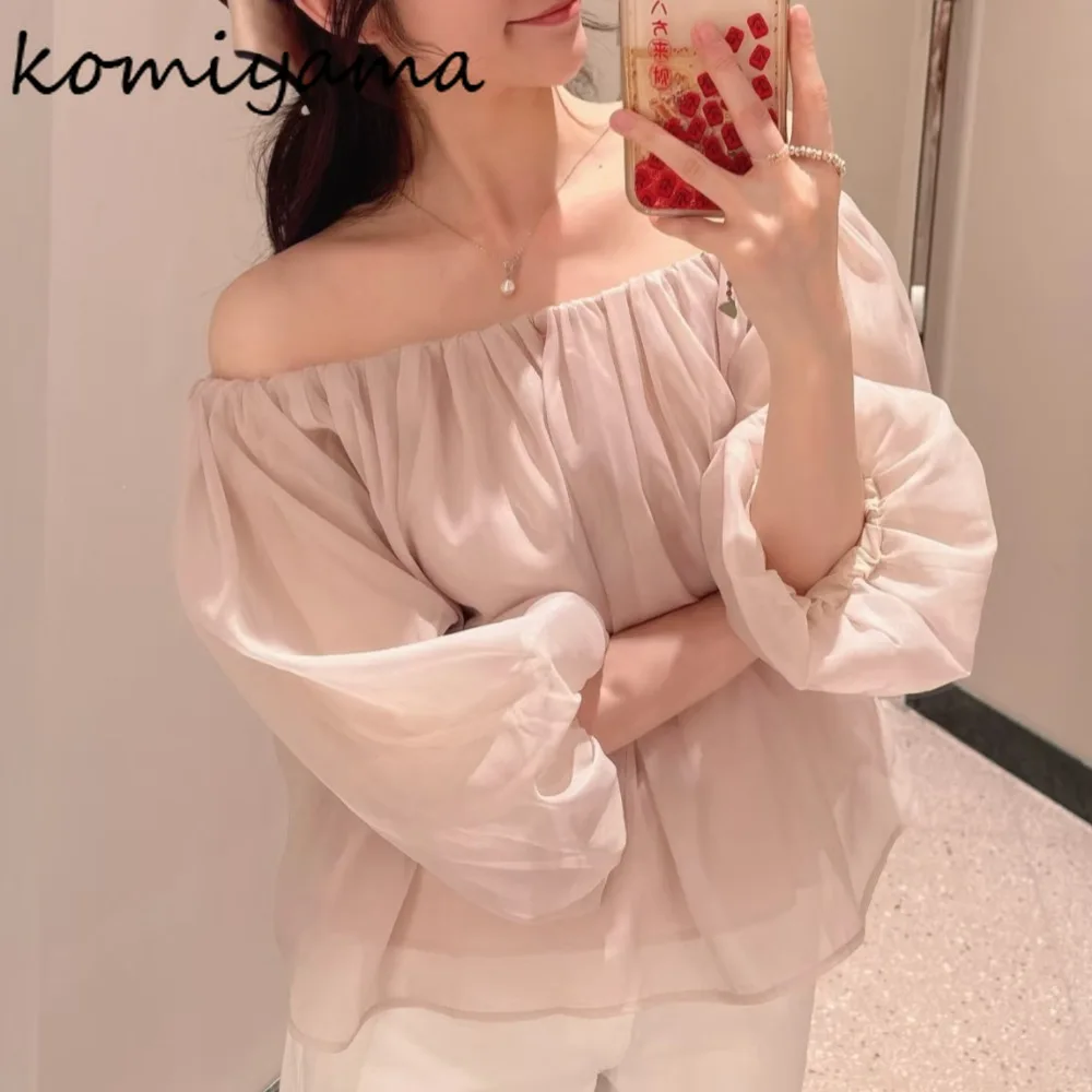 

Slash Neck Off Shoulder Woman 2025 Shirts & Blouses Bubble Sleeve Blusas Mujer Japan New Ropa Autumn Clothing Elegant Camisas