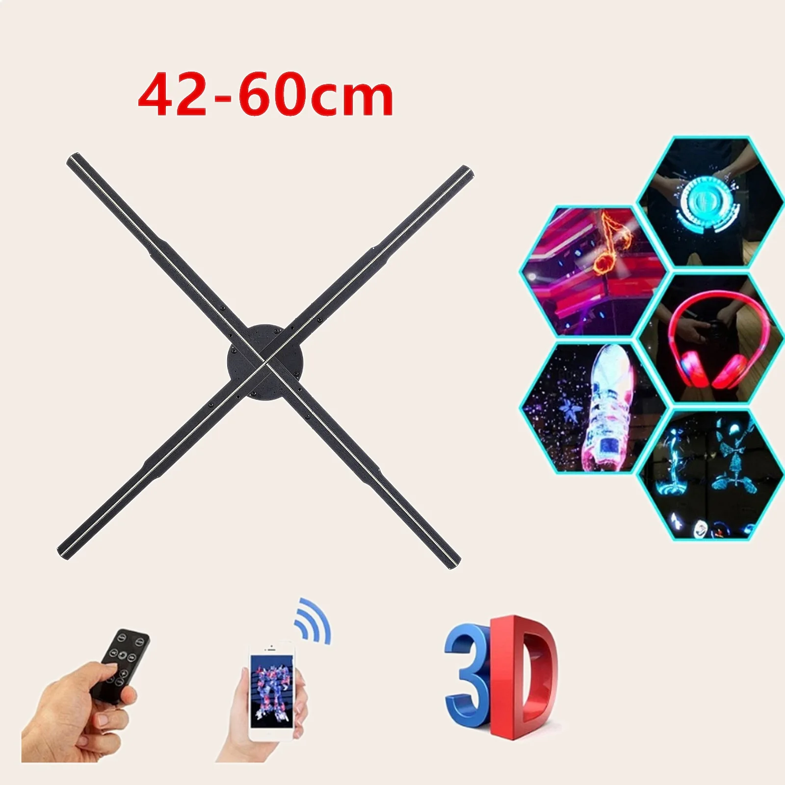 42-60cm 3D Fan Hologram Projector WiFi Holographic LED Sign Display Advertising Lamp