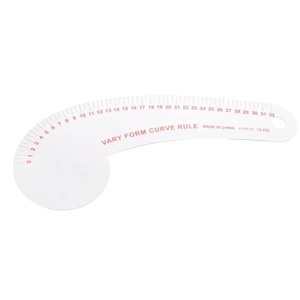 프렌치 커브 눈금자 재봉 도구, 경질 플라스틱 투명 눈금자, 12.2 인치 길이