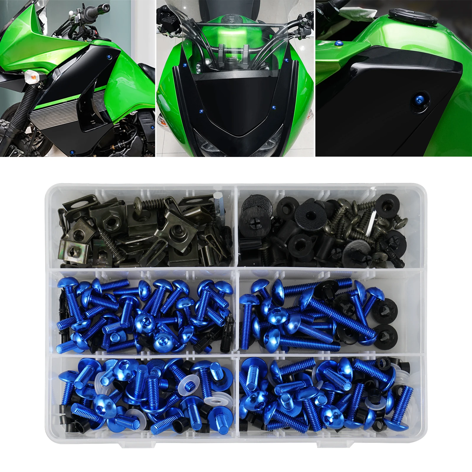 253pcs Motorcycle M5 M6 Bolts Screws Washers Clips Fairing Bolt Kit for Kawasaki ZX10R ZX12R ZX14 ZX14R ZX6R ZX7R ZX9R ZZR600