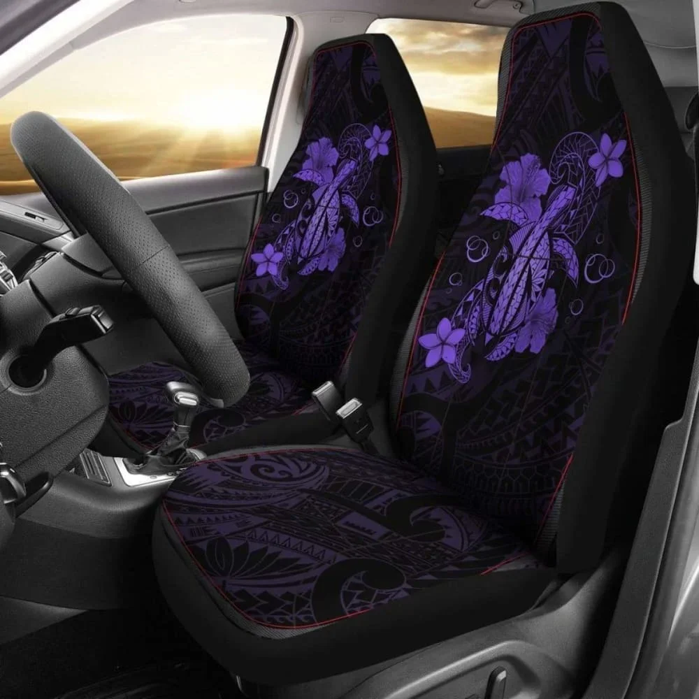 Hawaii Turtle Flower Polynesian Car Seat Covers Purple New Awesome Pack of 2 Universal Front Seat Protective Cover