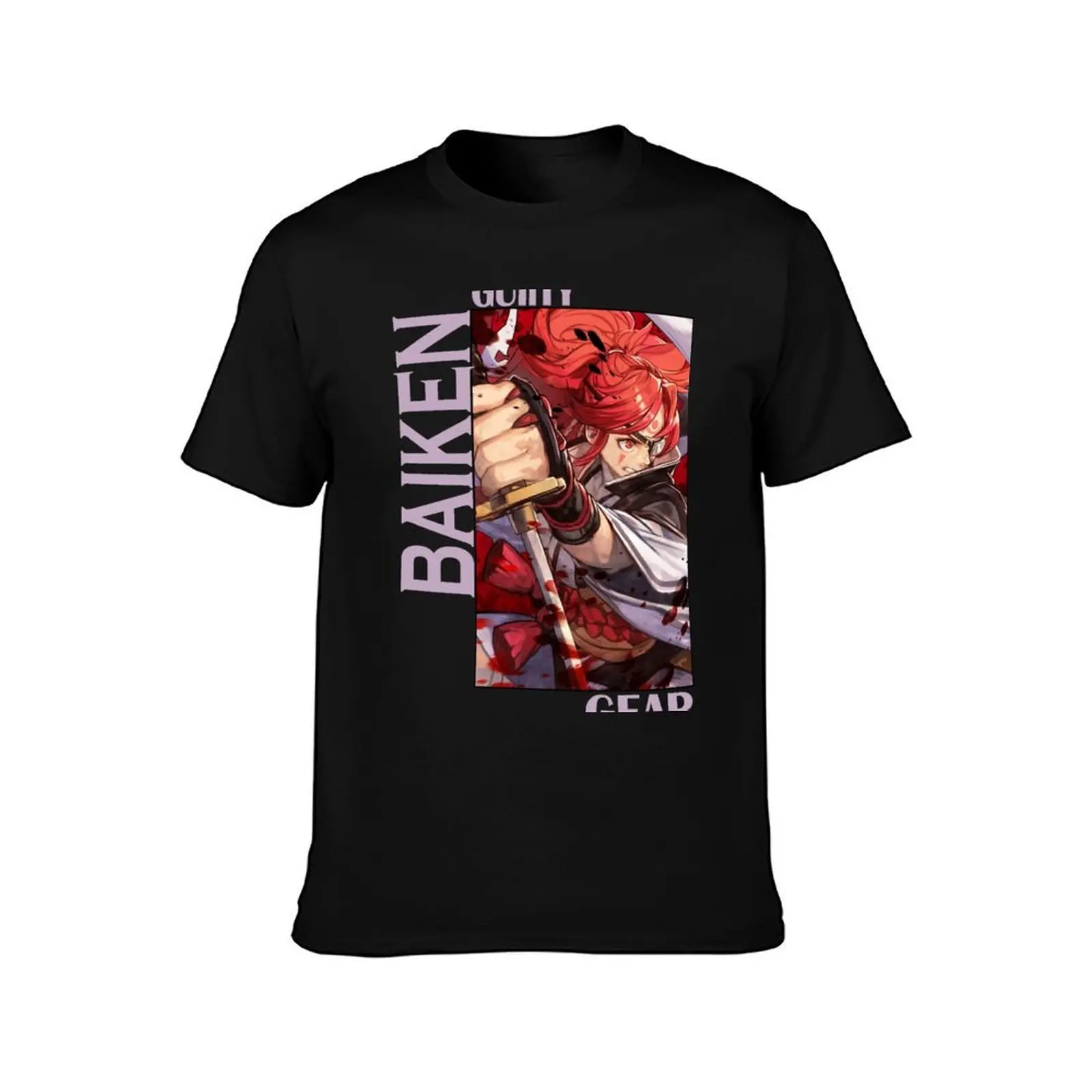 Guilty Gear Baiken T-Shirt, Summer Casual Cotton Tee, Oversized Streetwear Tops, Vintage Graphic Print, Loose Fit Short Sleeve