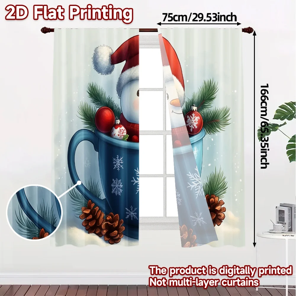 2pcs,Curtains Cute Snowman Coffee Mug Christmas Contemporary Popular Curtains Prints Light Filtering Curtains Thermal