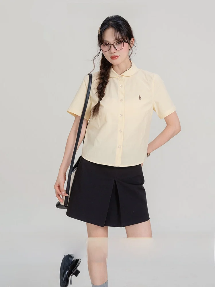 

Loveheynew Yellow Doll Collar ort Sve irt Women's Summer Design Sensation Youthful Cute Slimming Beautiful Top