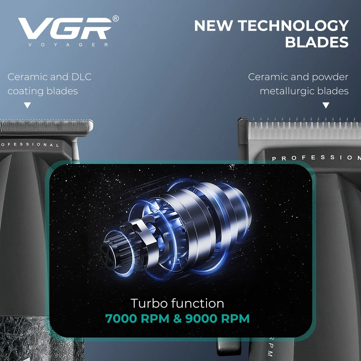 VGR Hair Trimmer Professional Hair Clippers Adjustable Hair Cutting Machine 9000 RPM Cordless Clippers and Trimmers Set V-640 S3 image 2