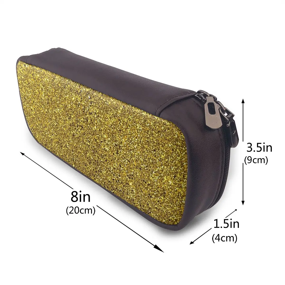 Gold Glitter Abstract Leather Pencil Case for Boys Girls Gifts Pen Box Pencil Bag Stationery Supplies