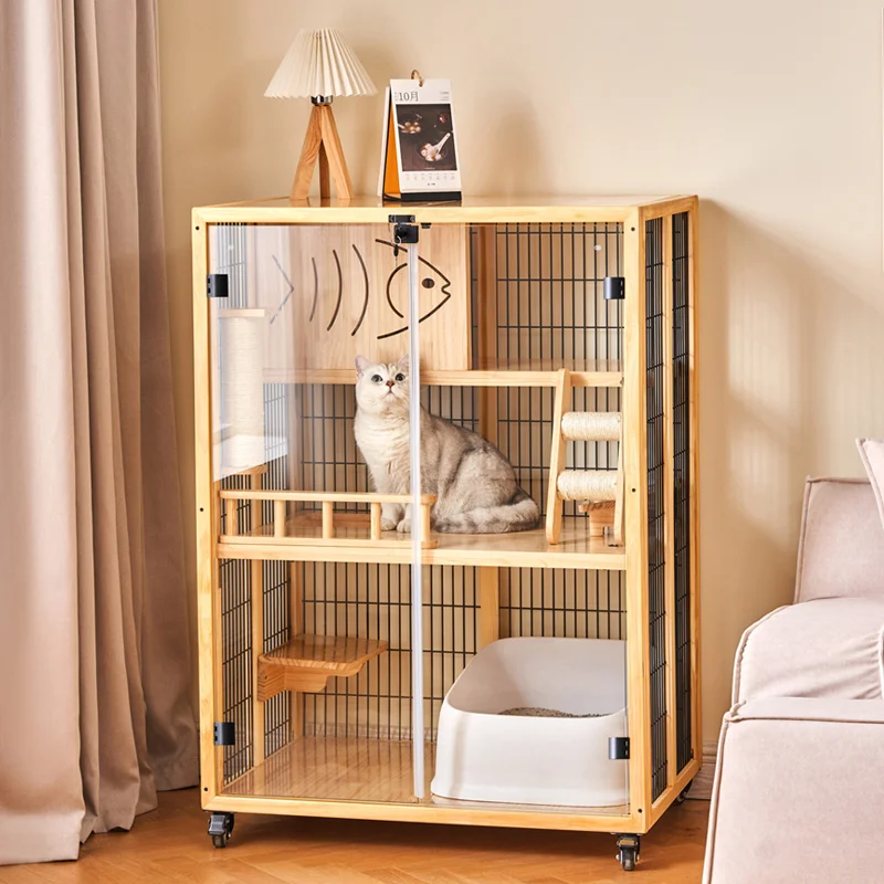 Solid wood cat villa cage home does not occupy an indoor panoramic luxuabinet large spase can be customi