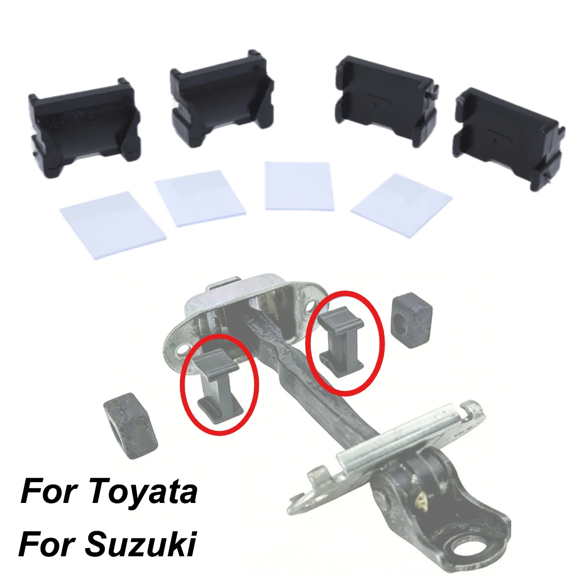 

4Kit For Toyota FORTUNER Suzuki CULTUS ESTEEM New Door Check Strap Limiter Strap Repair Kit Stopper Damping Spring Clips Black