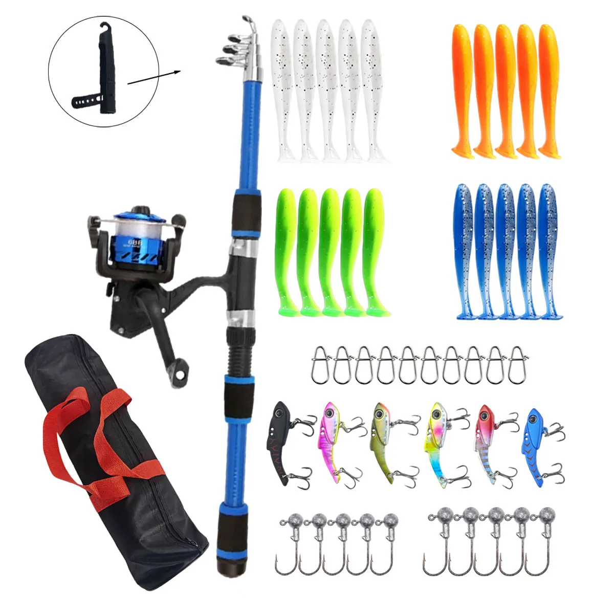 beginner fishing rod telescopic BlueFire Kit, Carbon Fiber Fishing Pole and Reel Combo with Spinning Reel, Line, Lure, Hooks and Carrier Bag, Fishing Gear Set go fishing Fishing Pole Combo Set, 6.89ft