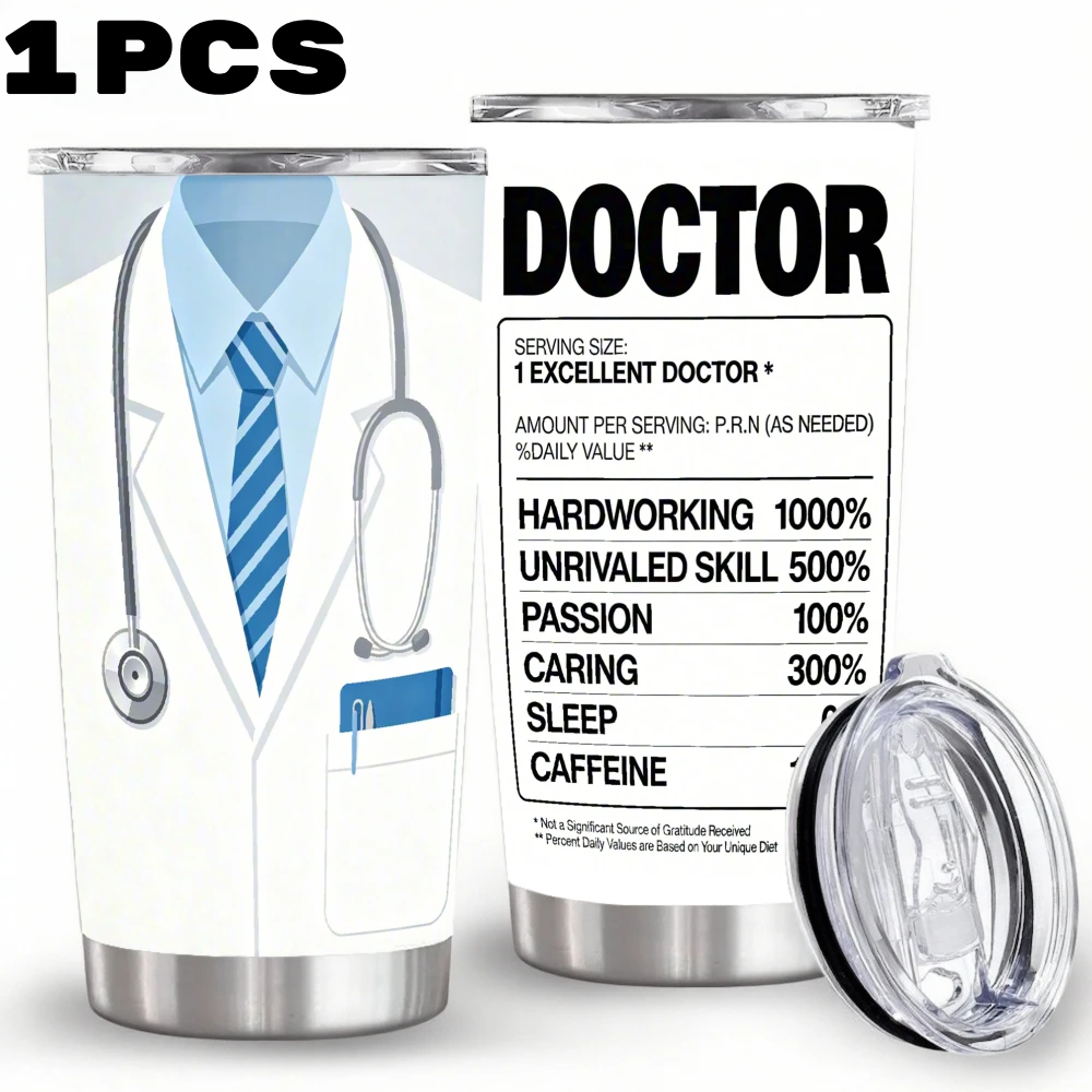 20oz Doctor Coat Stethoscope Printed Stainless Steel Tumbler with Lid and Straw, Medical Doctor Gift Vacuum Insulated Travel Coffee Mug