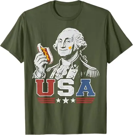 George Washington Glizzy USA Lustiges Hotdog-T-Shirt zum 4. Juli Y2k Humor BBQ Steak Hot Dog Würstchen Grafik-Bekleidung Grill-Comic – Detail 6