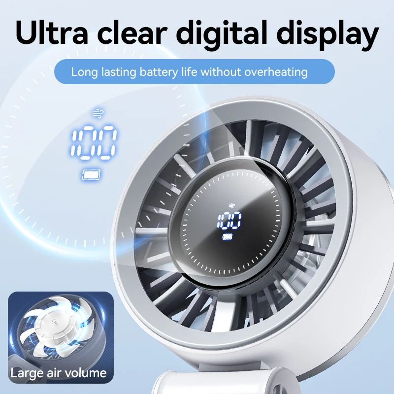 مروحة شاشة ديجيتال عالية السرعة محمولة باليد مروحة صغيرة رائعة صغيرة محمولة من النوع C شحن سطح المكتب قابلة للطي 100 مستوى مروحة معلقة للرقبة