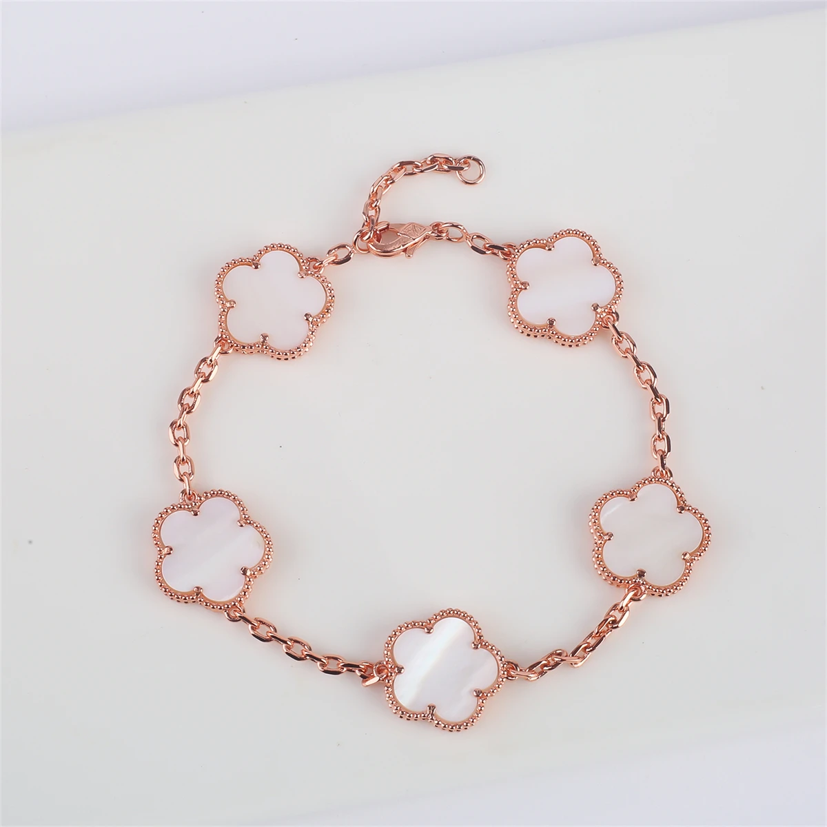 Rose Gold Hot Selling Natural Stone Plum Blossom Plant Five Leaf Flower Adjustable Bracelet 15MM High Quality Gold Plated Clover