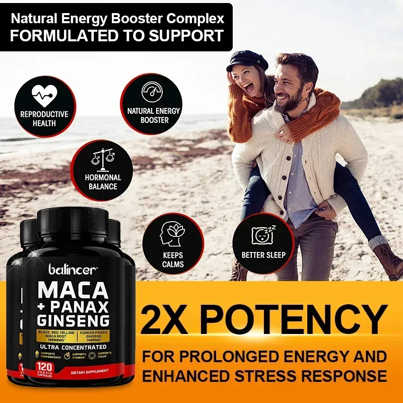 Maca + Ginseng Capsules - Male Enhancement Supplement To Promote Health, Energy and Endurance, and Muscle Mass