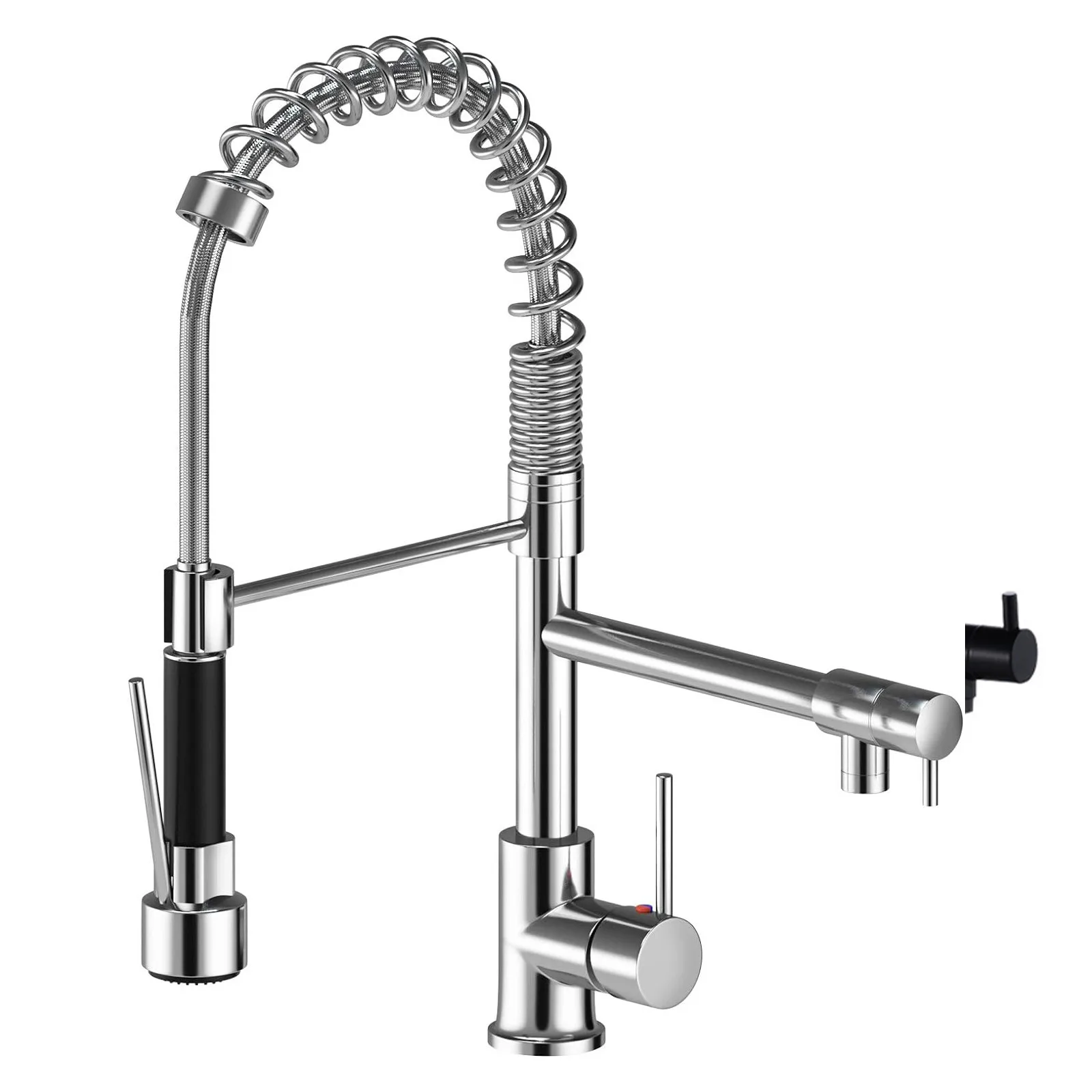 Kitchen pull-out dual outlet faucet with hot and cold dual control, expandable 3/8 interface, brushed stainless steel