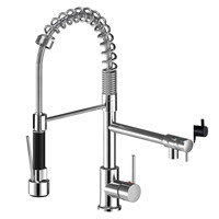 Kitchen pull-out dual outlet faucet with hot and cold dual control, expandable 3/8 interface, brushed stainless steel