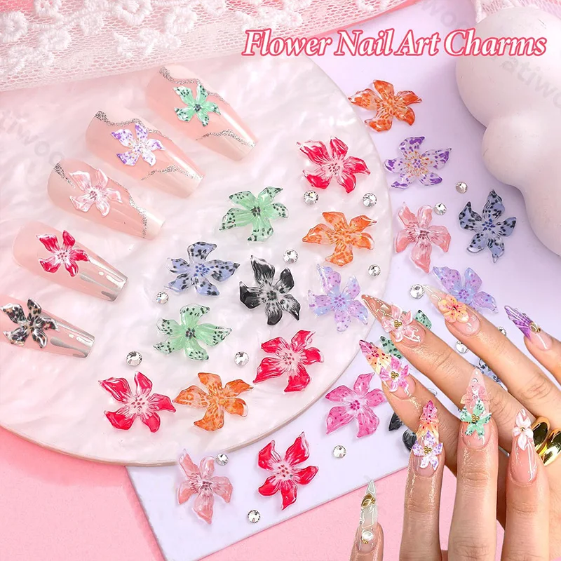 3D Nail Art Charms Ice Transparent Resin Flowers Colorful Petals Manicure Decorations DIY Nail Rhinestones Jewelry Accessories