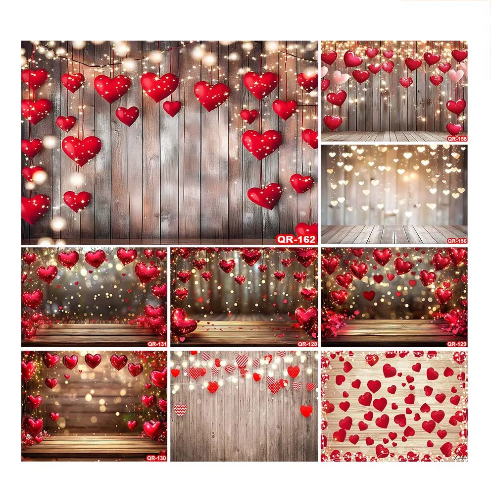 Valentine's Day Backdrop for Photography Rustic Wood Red Love Heart Valentines Backdrop Romantic Love Theme Photoshoot Backdrop