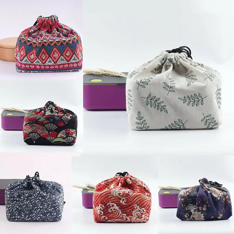 

Japanese Style Lunch Box Bag Drawstring Lunch Bag Bento Tote Pouch Portable Eco Children Storage Box Travel Tableware Storage Ba