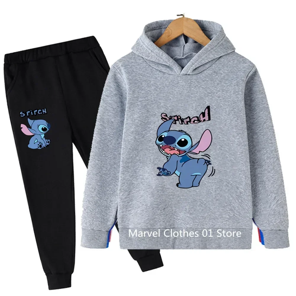 2-13y Children Stitch Clothes Kids Suit Warm Sweater Girl Hoodies Baby Pullover Sweatshirt Pant Girl Boy Stitch Disney Tracksuit