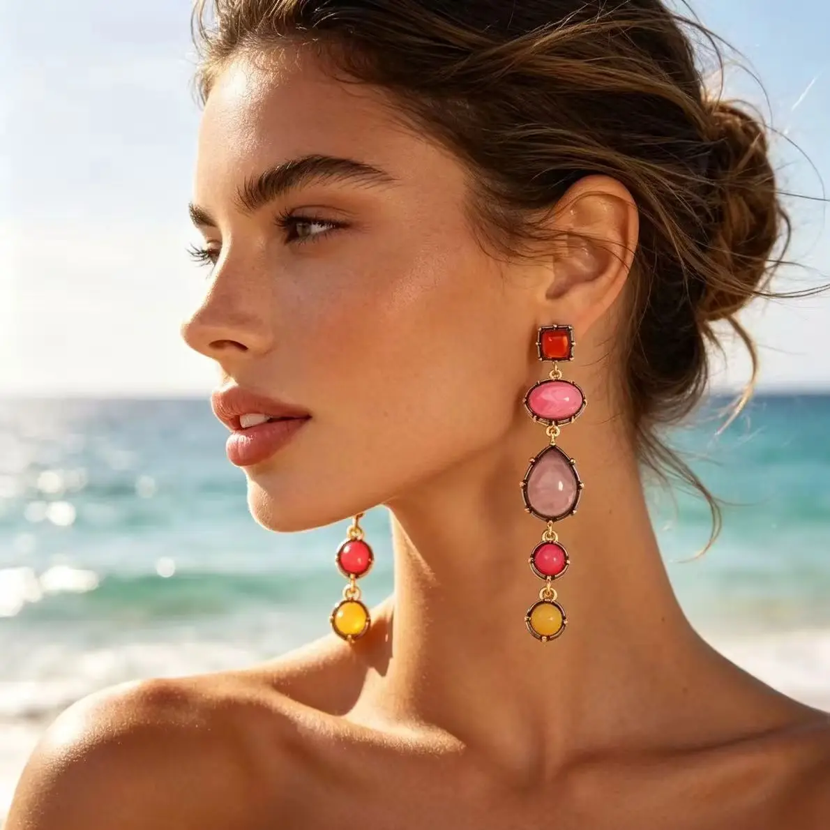 Retro Dyeing Resin Geometric Splicing Holiday Colorful Tassel Earrings