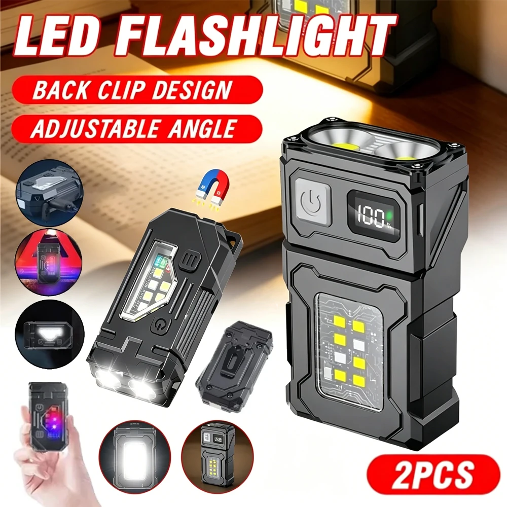 Mini Linterna LED Recargable por USB con Imán Trasero, Luz de Trabajo COB Súper Brillante, Linterna de Emergencia Portátil para Exteriores, Linterna de Bolsillo para Camping