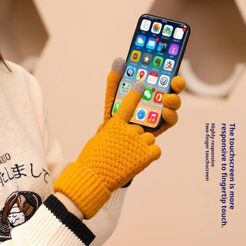 Guantes cálidos de invierno para hombre y mujer, manoplas de punto clásicas elásticas con pantalla táctil, guantes de conducción para ciclismo al aire libre con dedos completos