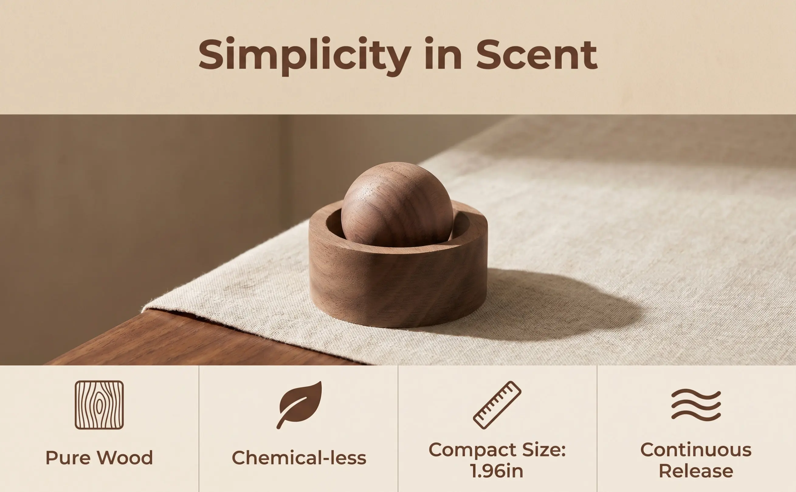 Wooden Aromatherapy Diffuser Spherical Indoor Fragrance Diffuser Car Essential Oil Air Freshener Portable Office Home Walnut