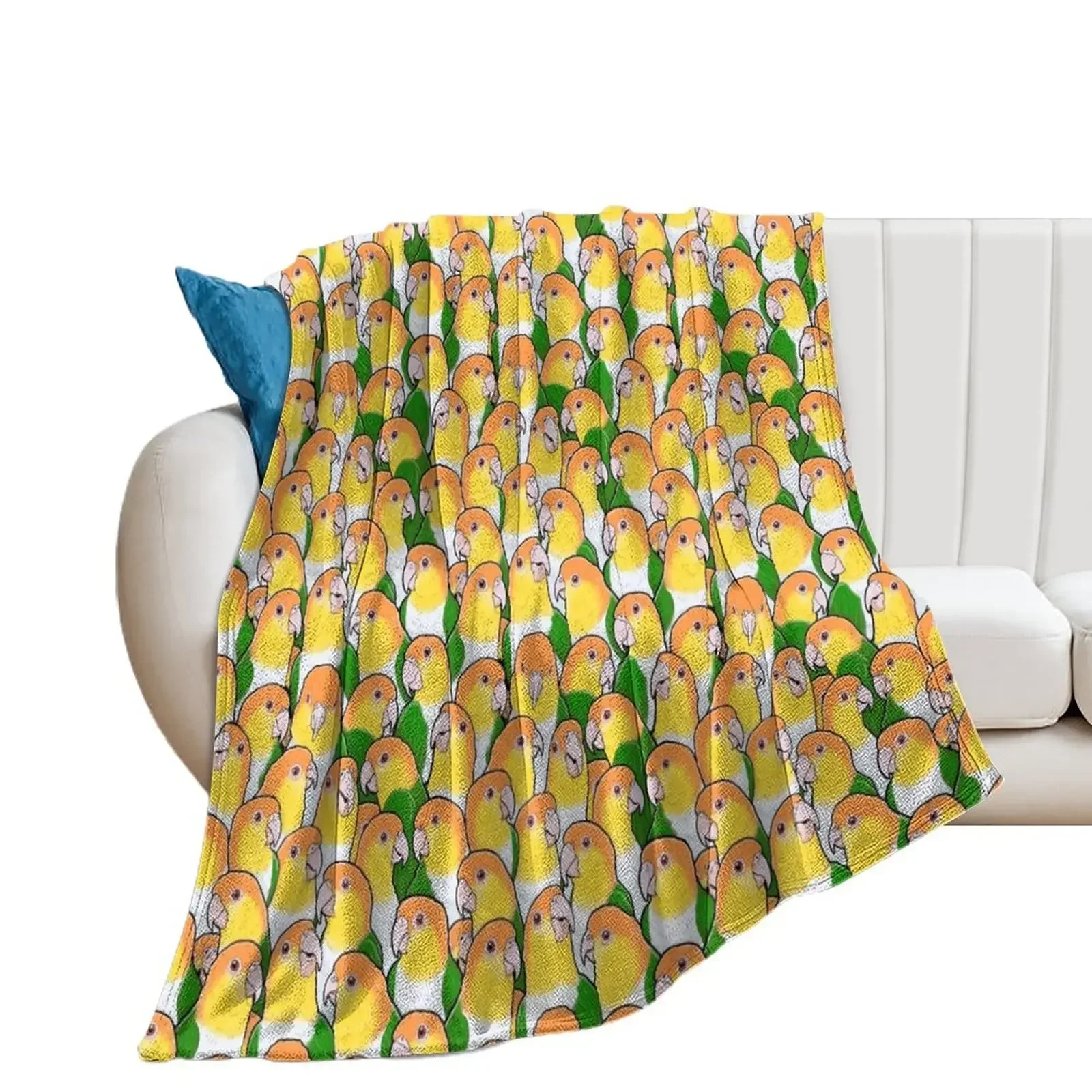 White-bellied Caique Parrots Throw Blanket Beach Nap Blankets