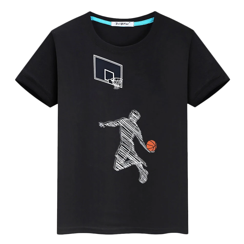 Basketball Print 100%Cotton T-shirt Summer boy Tops Kawaii Short anime Tees y2k one piece  pride tshirt girls kids clothes gift