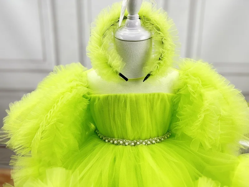Girls puff sleeve princess dress 1-12 years old big bow cake dress birthday party host catwalk high-end performance costume