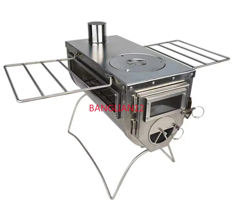 Wood stove long outdoor camping folding portable multi-functional tent stove with chimney for heating