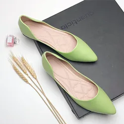 Women Flats Soft Soles Leather Pointed Toe Candy Color Boat Shoes Scoop Shoes for Ladies Lemon Yellow Cyan Black Flats Comfort