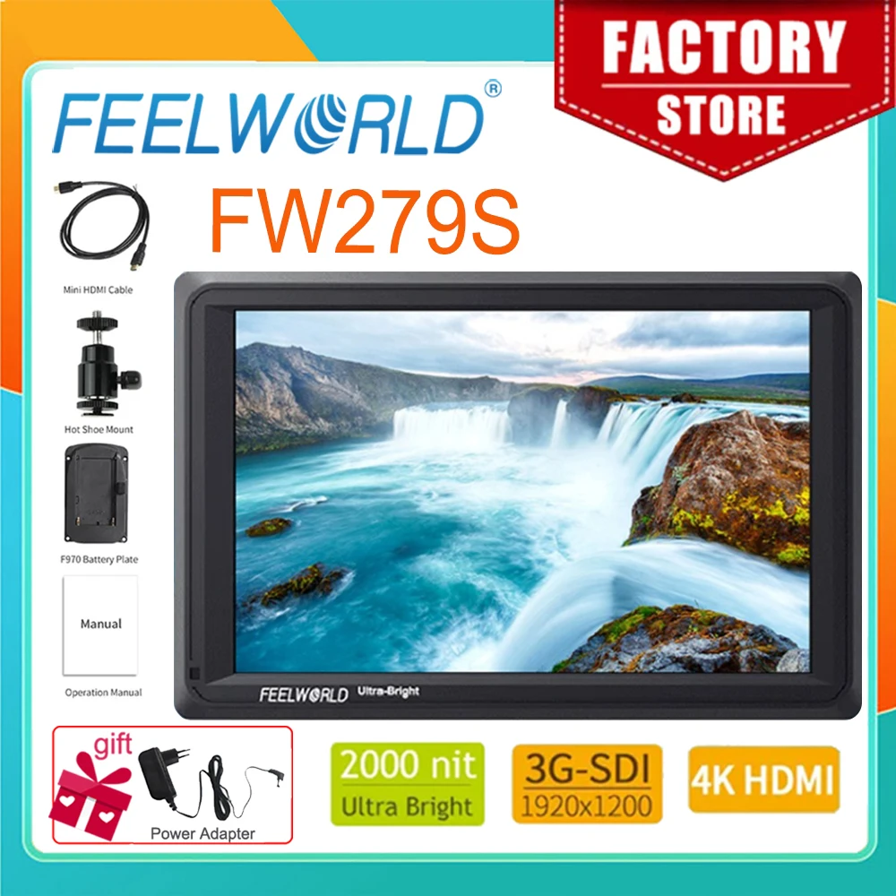 FEELWORLD FW279S 7 Inch 2200nit Daylight Viewable Camera Field Monitor 3G-SDI 4K HDMI Input Output 1920X1200 7