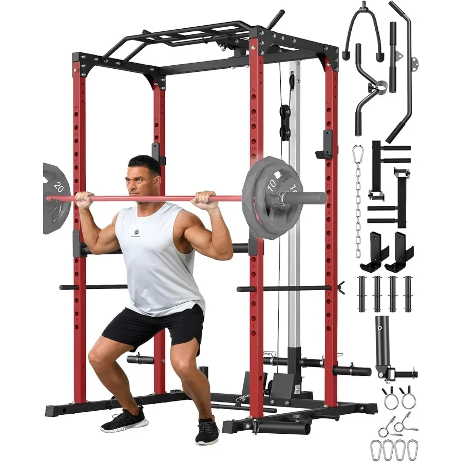Power Cage Power Racks para gimnasio en casa con sistema de polea, capacidad de peso de 1200 libras, estante para sentadillas multifuncional para entrenamiento de fuerza
