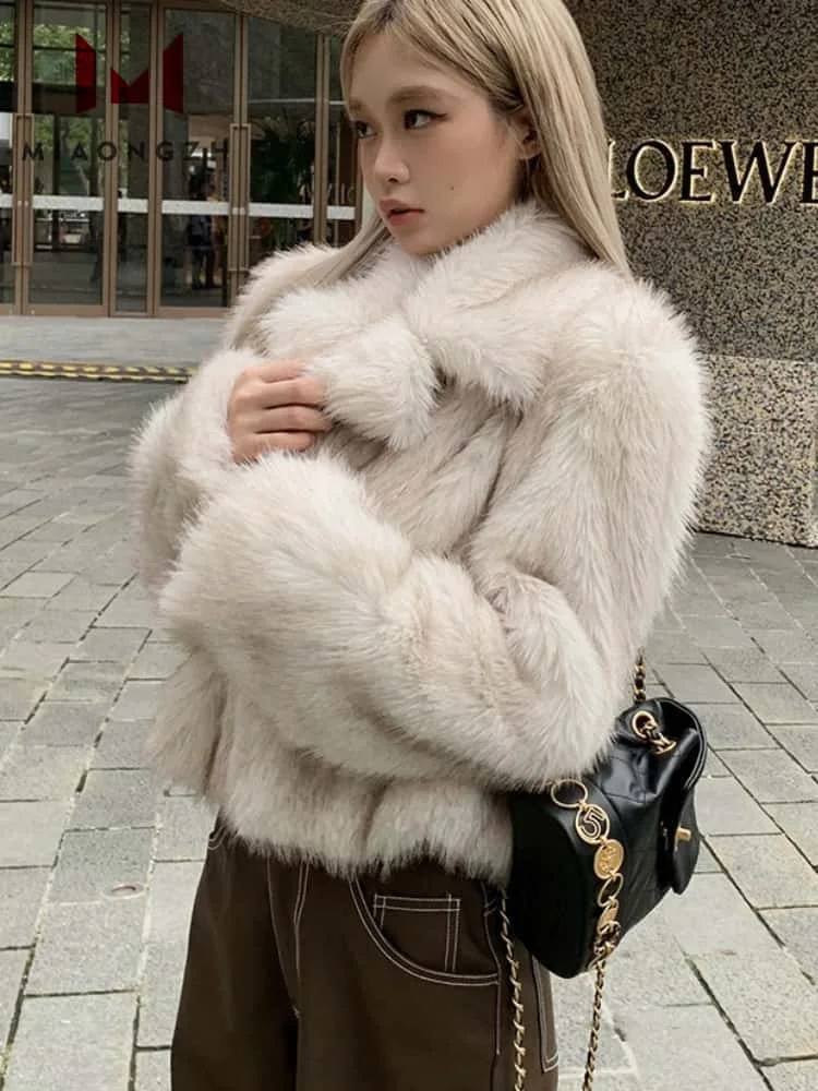 

2025 New Women's Casual Luxury Jackets Coats Autumn Winter Fluffy Faux Fur Thick Long Sleeve Women's Fashion Gropped Outerwear