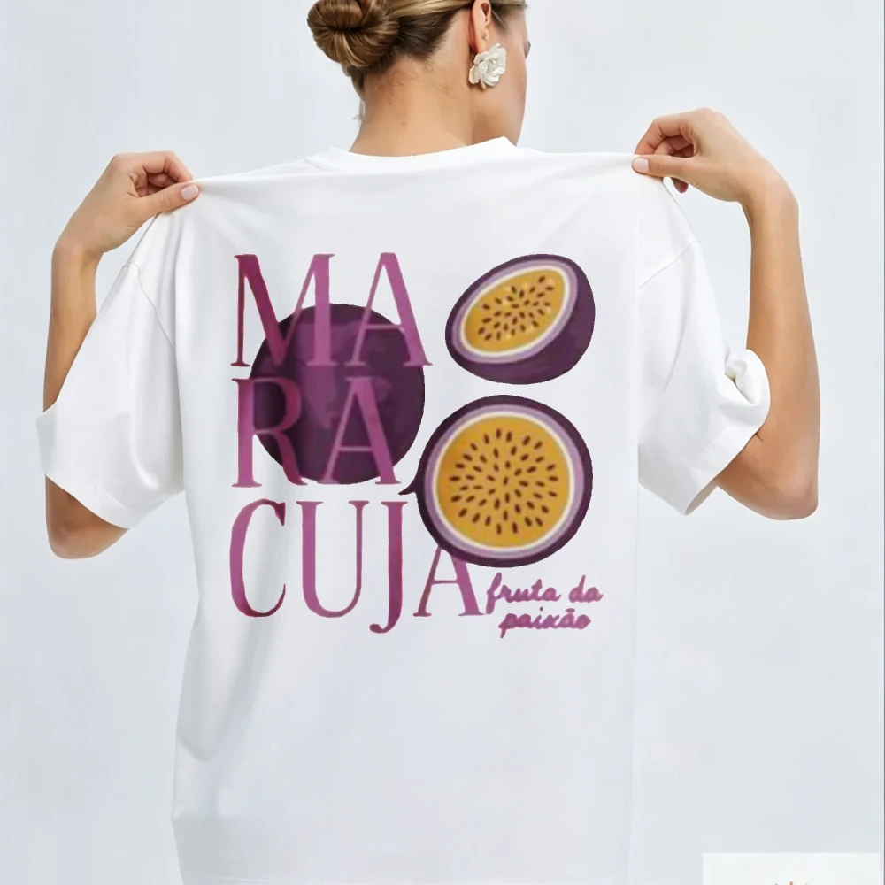 Maracuja Brazilian Fruit Print Slouchy Casual Tee, Seaside Town Sightseeing Outfit, Soft Basic Top for Girls Travel Present