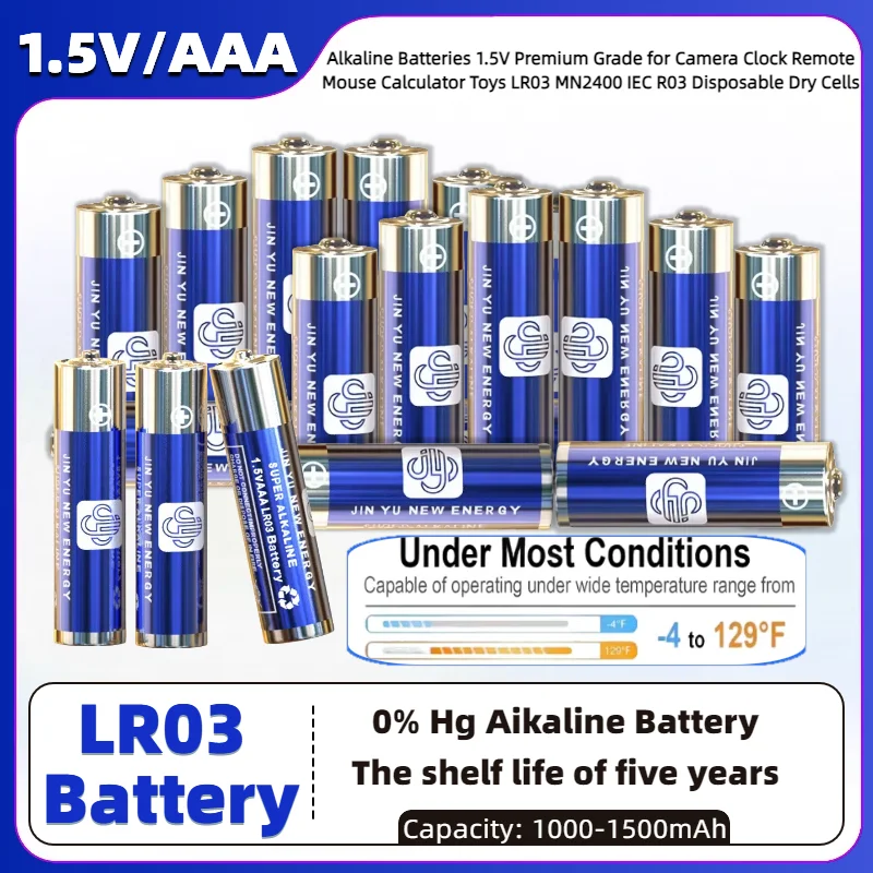 

AAA Alkaline Batteries 1.5V Premium Grade for Camera Clock Remote Mouse Calculator Toys LR03 MN2400 IEC R03 Disposable Dry Cells
