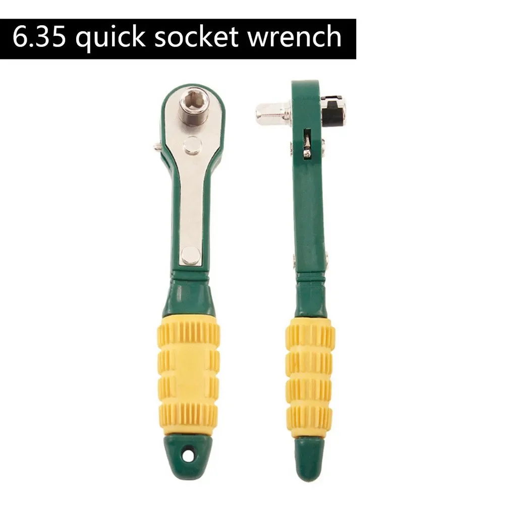 

1pc Mini Fast Ratchet Wrench Yellow-green 1/4 Inch Socket Wrench Screwdriver Rod Steel Plastic Hand Tool For Fixing Screws