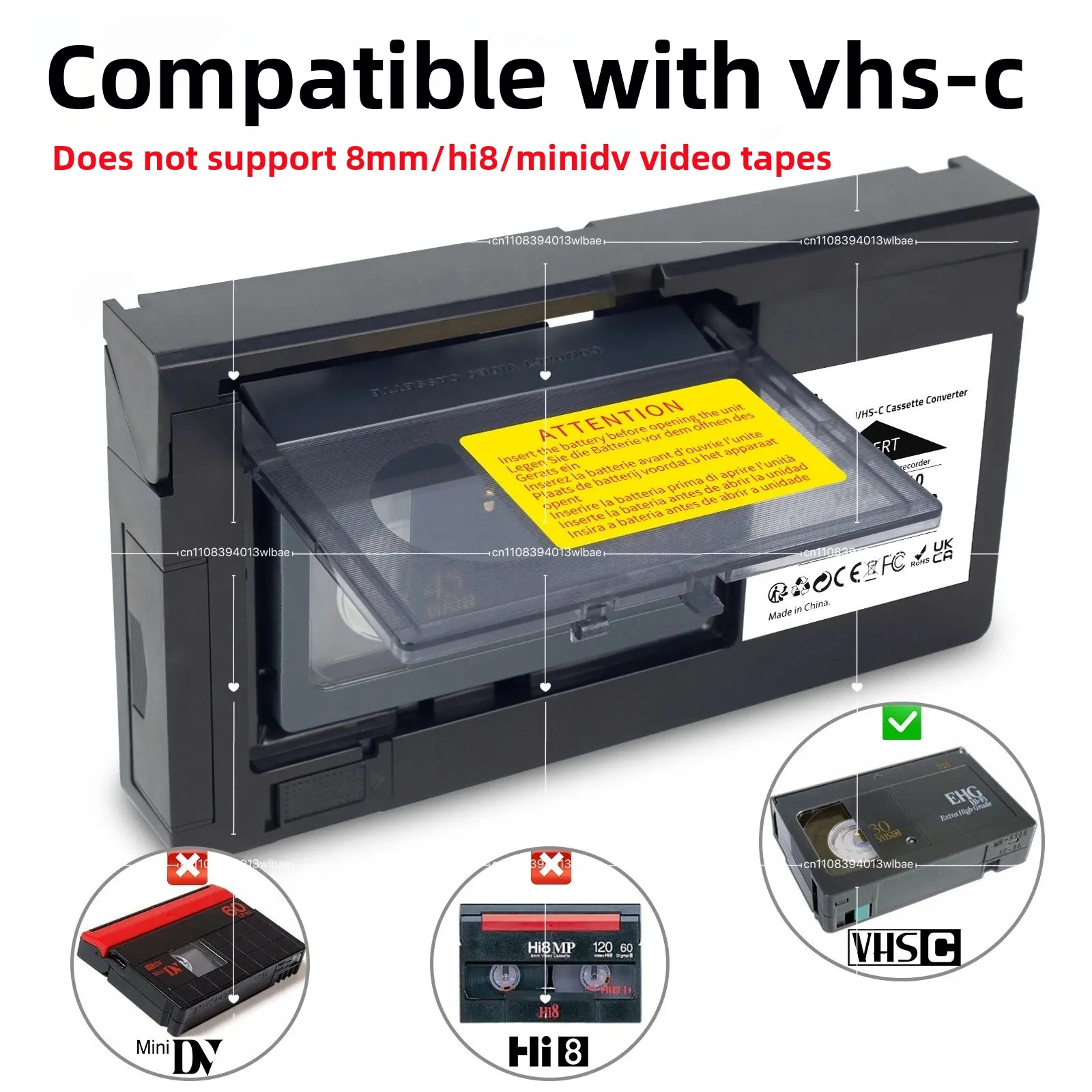 VHS To VHS-C Video Tape Adapter Cassette Converter, 1/2 Inch Tape Adapter, Not Compatible with MiniDV Hi8