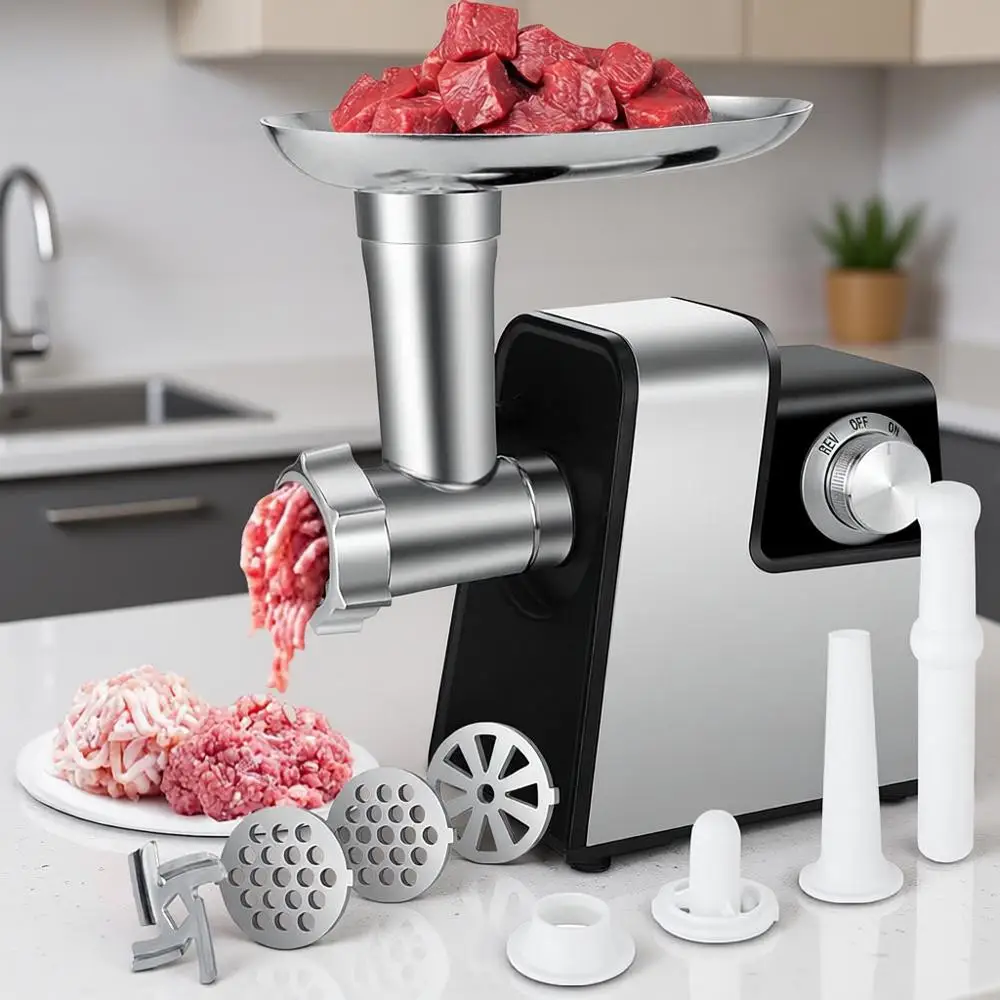 

Electric Meat Grinder 350W Sausage Maker with Tubes & Kubbe Kit, Food Grinder with Blade & 3 Plates for Home Kitchen Use