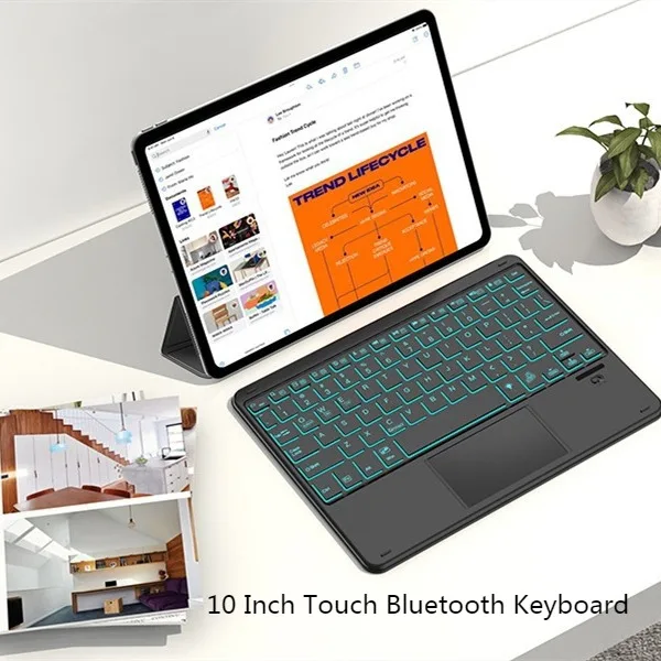 

Hot Selling 10 Inch Universal Wireless Touch Bluetooth Keyboard Rechargeable RGB Backlight Supports Android Microsoft IOS System