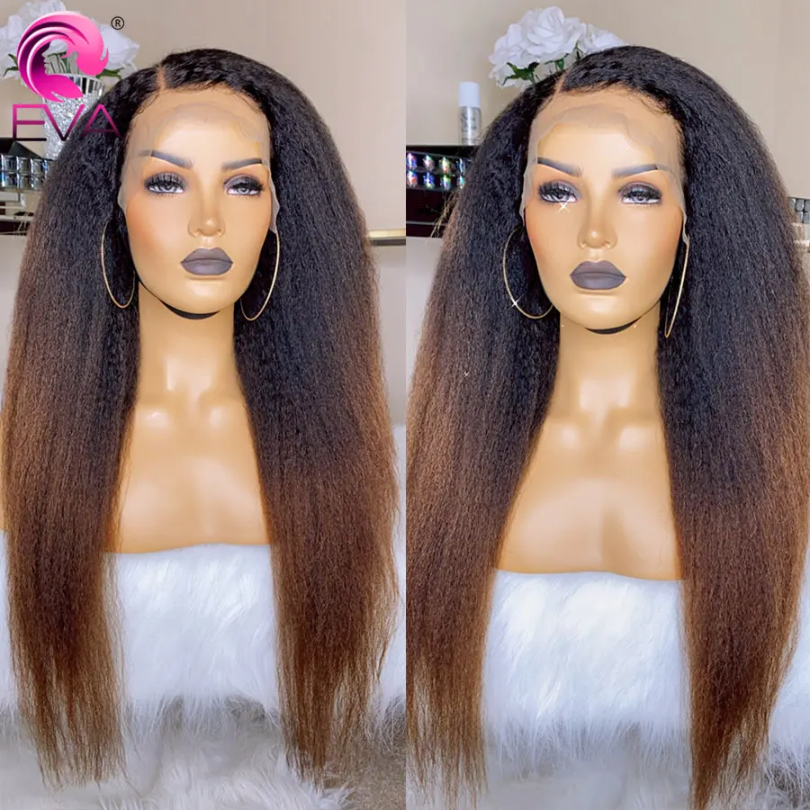 

Kinky Straight Human Hair Wig Ombre Color Lace Front Wigs 13x6 HD Transparent 360 Full Lace Frontal Wig Pre Plucked 360 Lace Wig