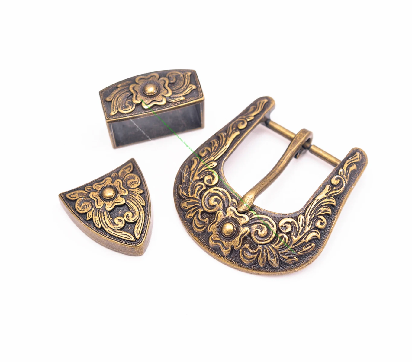25 30 38mm Vintage Messing Blumen-Gravur Texas Western Cowboy Ranger Rodeo Schlaufen-Spitzen 3-teiliges Set Lederhandwerk Gürtelschnalle – Detail 16