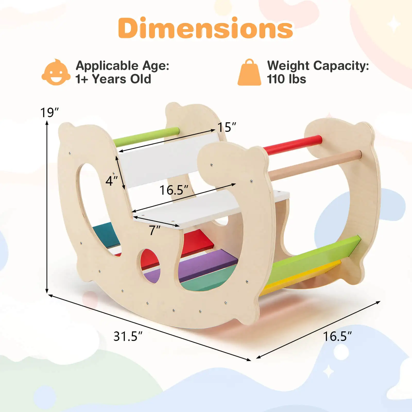 2-in-1 Rocking Horse Arch for Kids Montessori Climbing Toys with Rocker