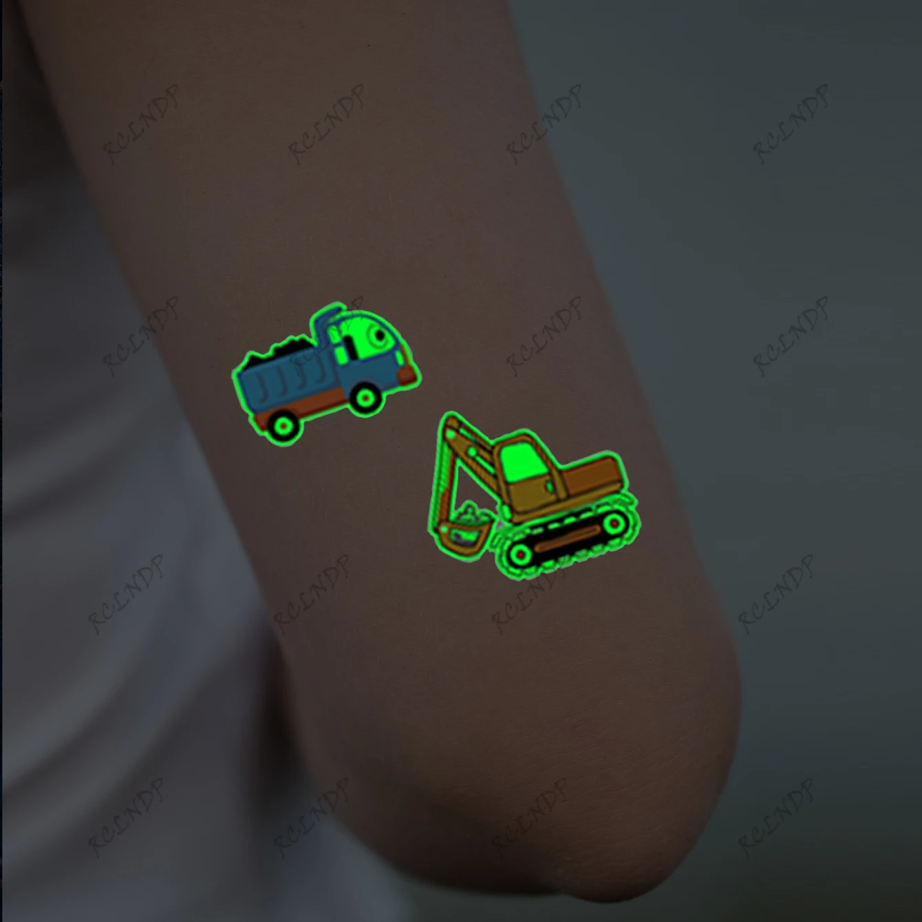 Waterproof Temporary Tattoo Sticker Cartoon car excavator forklift glows at night Fake Tatto Flash Tatoo Tato for Girl Women Men