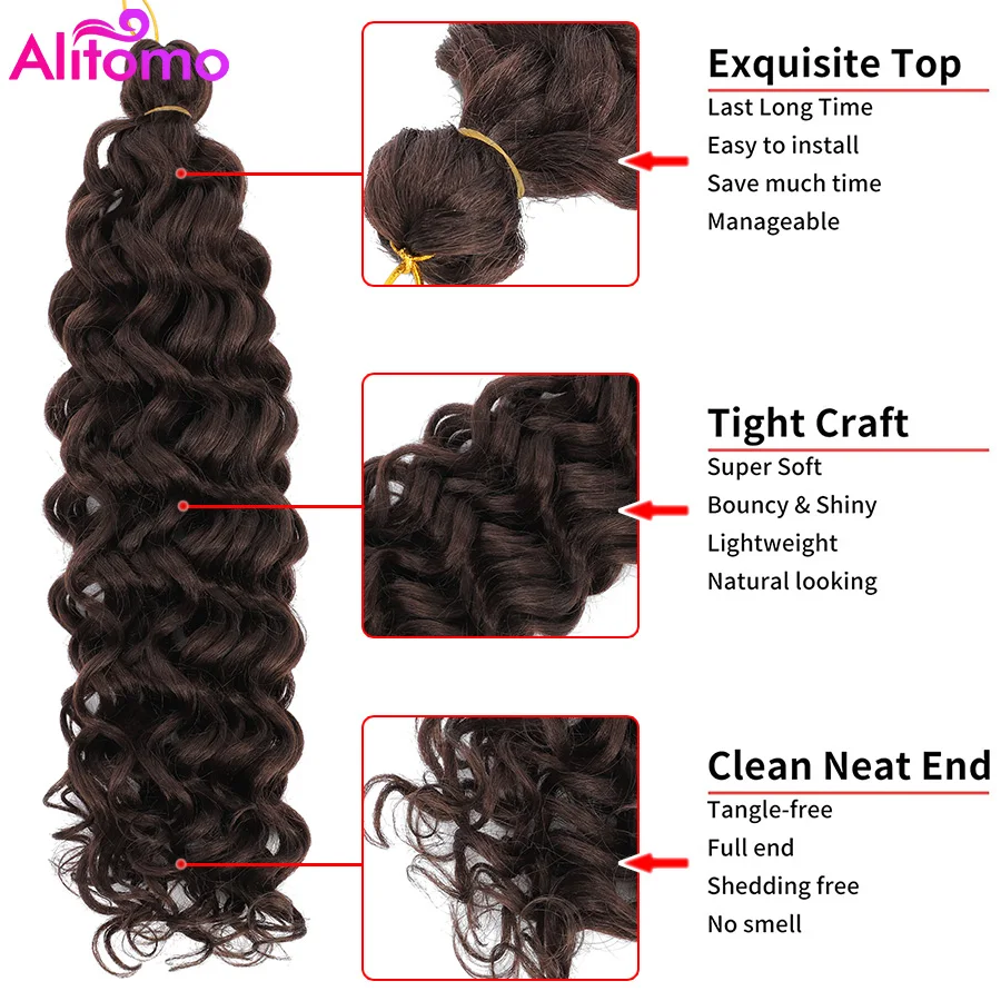 Alitomo GoGo Curl Crochet Hair for Women Synthetic Deep Wave Beach Curl Crochet Braids 18/24Inch Ombre Braiding Hair Extensions