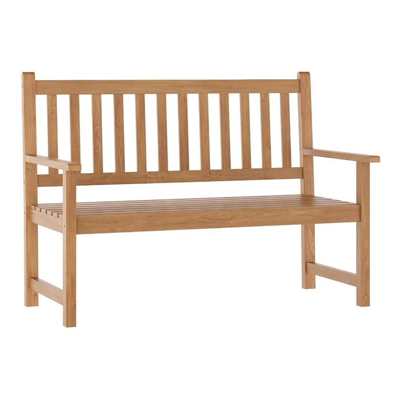 Commercial Grade Indoor Outdoor Patio Acacia Wood Bench 2-Person Slatted Seat Loveseat For Park