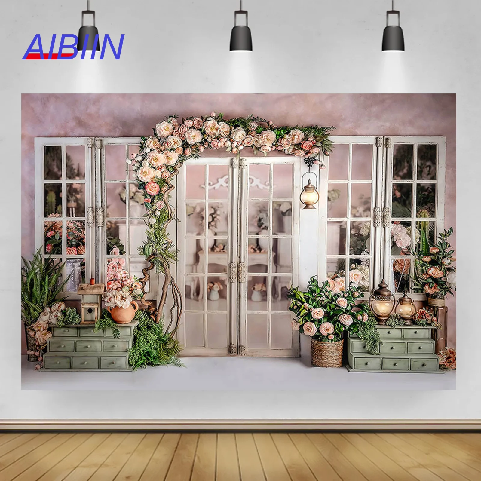 

AIBIIN Spring Photography Background Window Door Flower Shop Backdrop Party Decoration Portrait Zone Photo Studio