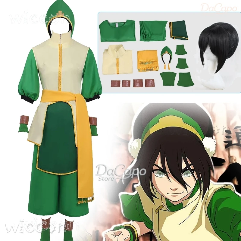 

Blind Toph Bandit Beifong Cosplay Costumes Wig Anime Movie Green Uniforms Master Powerful Halloween Women Clothing
